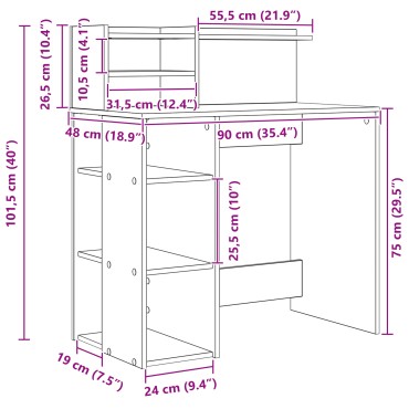vidaXL Γραφείο Μαύρη Οξυά Επεξεργασμένο Ξύλο 90x48x101,5cm 1 τεμ.