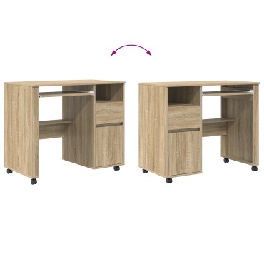 vidaXL Γραφείο με Ρόδες με συρτάρι Δρύς Sonoma 91x50x77cm 1 τεμ.