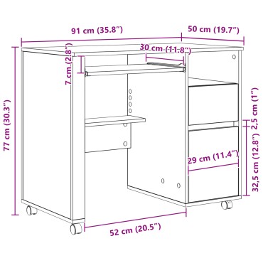 vidaXL Γραφείο με Ρόδες με συρτάρι Δρύς Sonoma 91x50x77cm 1 τεμ.