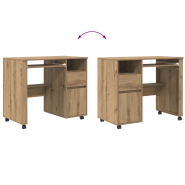 vidaXL Γραφείο με Ρόδες Artisan Oak Επεξεργασμένο Ξύλο 91x50x77cm 1 τεμ.