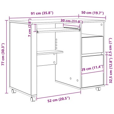 vidaXL Γραφείο με Ρόδες Artisan Oak Επεξεργασμένο Ξύλο 91x50x77cm 1 τεμ.