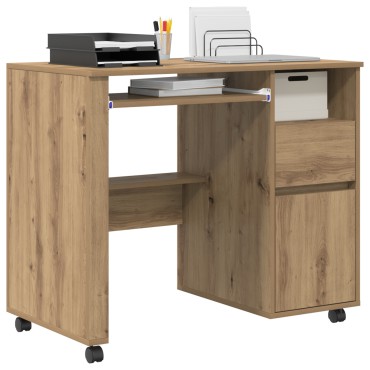 vidaXL Γραφείο με Ρόδες Artisan Oak Επεξεργασμένο Ξύλο 91x50x77cm 1 τεμ.