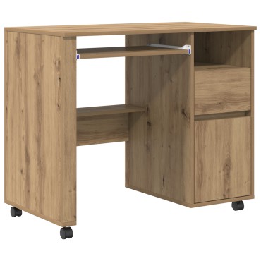 vidaXL Γραφείο με Ρόδες Artisan Oak Επεξεργασμένο Ξύλο 91x50x77cm 1 τεμ.