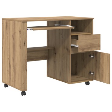 vidaXL Γραφείο με Ρόδες Artisan Oak Επεξεργασμένο Ξύλο 91x50x77cm 1 τεμ.