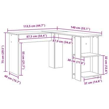 vidaXL Γκρίζο Γωνιακό Γραφείο Γκρίζο Sonoma MDF Κανονικό