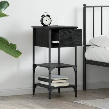 vidaXL κομοδίνο Μαύρο Δρυ 34x36x70cm Επεξεργασμένο Ξύλο 1 τεμ.