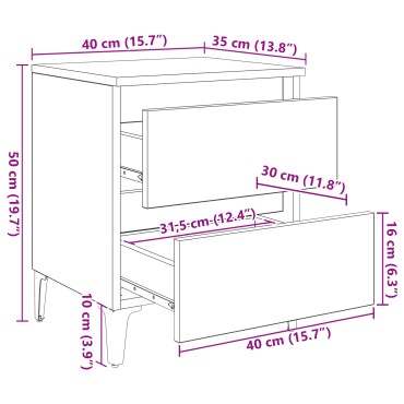 vidaXL Κομοδίνο Παλιό ξύλο 40x35x50cm Επεξεργασμένο Ξύλο 1 τεμ.