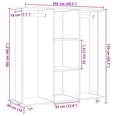vidaXL Ντουλάπα με Ρόδες Μαύρη Δρυς 102x38x110cm Επεξεργασμένο Ξύλο