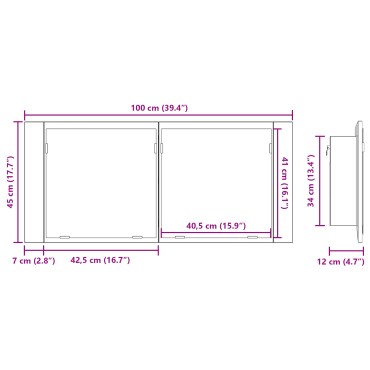 vidaXL Καθρέφτης LED Ντουλάπι Παλιό Ξύλο 100x12x45cm 1 τεμ.