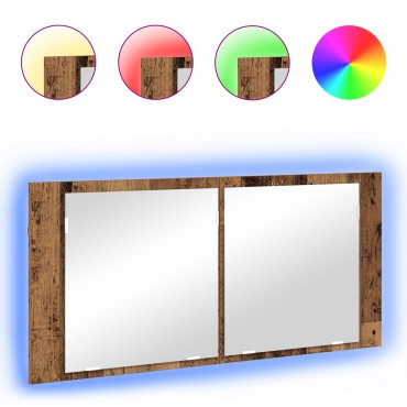 vidaXL Καθρέφτης LED Ντουλάπι Παλιό Ξύλο 100x12x45cm 1 τεμ.