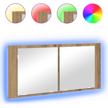 vidaXL Ντουλάπα καθρέφτη LED Δρυός Artisan 100x12x45cm Από επεξεργασμένο ξύλο 1 τεμ.