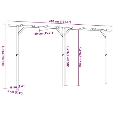vidaXL Πέργκολα Κήπου 410 x 40 x 203 εκ. Ξύλινη