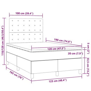 vidaXL Κρεβάτι Boxspring με Στρώμα Σκούρο Γκρι 120x190 εκ. Βελούδινο