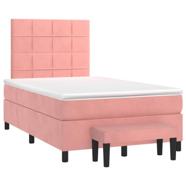 vidaXL Κρεβάτι Boxspring με Στρώμα Ροζ 120x190 εκ. Βελούδινο
