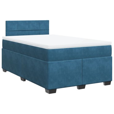 vidaXL Κρεβάτι Boxspring με Στρώμα Σκούρο Μπλε 120x200 εκ. Βελούδινο