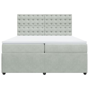 vidaXL Κρεβάτι Boxspring με Στρώμα Ανοιχτό Γκρι 200x200 εκ. Βελούδινο