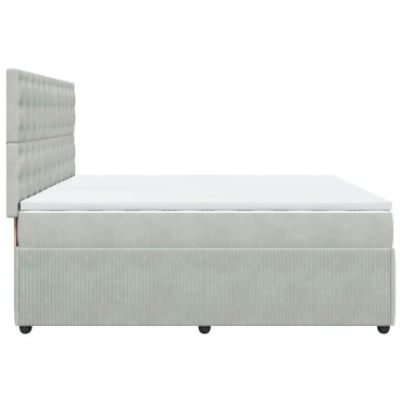 vidaXL Κρεβάτι Boxspring με Στρώμα Ανοιχτό Γκρι 200x200 εκ. Βελούδινο