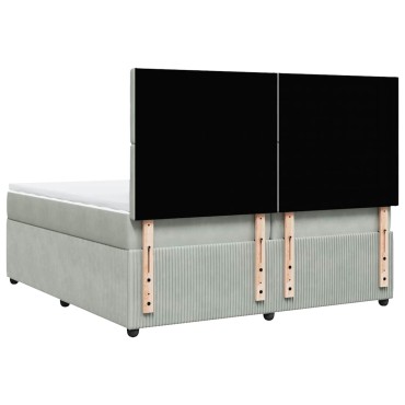 vidaXL Κρεβάτι Boxspring με Στρώμα Ανοιχτό Γκρι 200x200 εκ. Βελούδινο