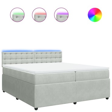 vidaXL Κρεβάτι Boxspring με Στρώμα Ανοιχτό Γκρι 200x200 εκ. Βελούδινο