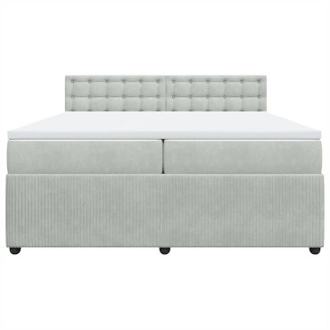 vidaXL Κρεβάτι Boxspring με Στρώμα Ανοιχτό Γκρι 200x200 εκ. Βελούδινο