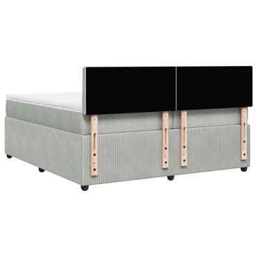 vidaXL Κρεβάτι Boxspring με Στρώμα Ανοιχτό Γκρι 200x200 εκ. Βελούδινο