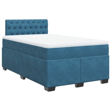 vidaXL Κρεβάτι Boxspring με Στρώμα Σκούρο Μπλε 120x200 εκ. Βελούδινο