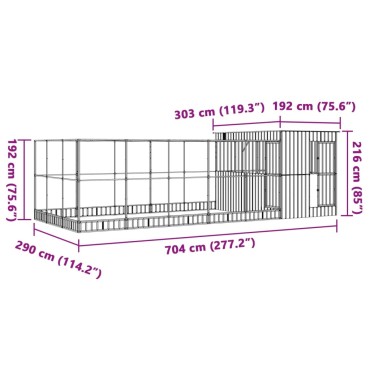 vidaXL Κλουβί με Επέκταση Ασημένιο 704x303x216 εκ. Ατσάλινο