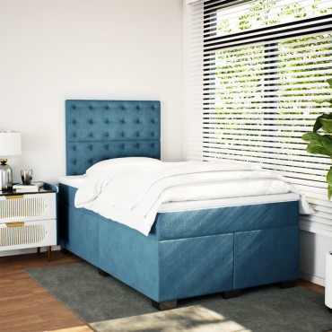 vidaXL Κρεβάτι Boxspring με Στρώμα Μπλε 120x200 εκ. Βελούδινο