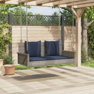 vidaXL Παγκάκι Κούνιας με Μαξιλάρια Γκρι 119x56x48cm από Συνθετικό Ρατάν 1 τεμ.
