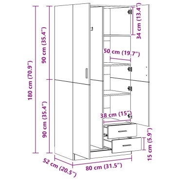 vidaXL Ντουλάπα Λευκή 80x52x180cm από Επεξ. Ξύλο 1 τεμ.