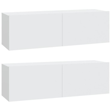 vidaXL Έπιπλα Τηλεόρασης Τοίχου 2 τεμ. Λευκά 100x30x30cm Επεξ. Ξύλο