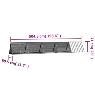 vidaXL Κλουβί Κουνελιών Γκρι 504,5x80,5x71 εκ. Γαλβανισμένος Χάλυβας