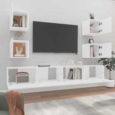 vidaXL Σετ Επίπλου Τηλεόρασης 6 Τεμαχίων Λευκό από Επεξεργασμένο Ξύλο