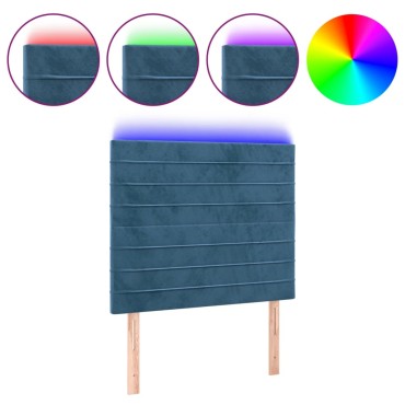 vidaXL Κεφαλάρι Κρεβατιού LED Σκούρο Μπλε 80x5x118/128cm Βελούδινο 1 τεμ.