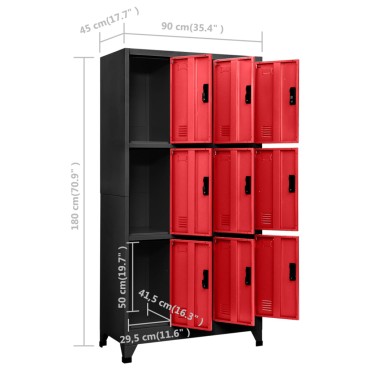 vidaXL Φοριαμός Ανθρακί / Κόκκινο 90x45x180cm Ατσάλινος 1 τεμ.