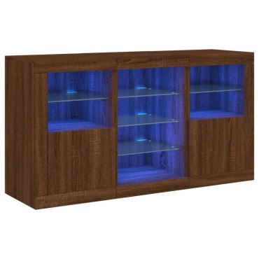 vidaXL Μπουφές με LED Καφέ Δρυς 123x37x67cm 1 τεμ.