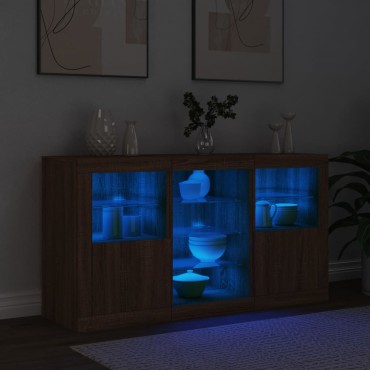 vidaXL Μπουφές με LED Καφέ Δρυς 123x37x67cm 1 τεμ.