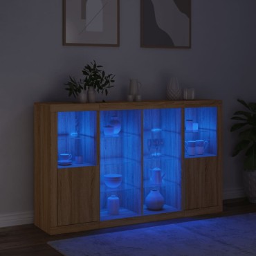 vidaXL Μπουφέδες με Φώτα LED 3 τεμ. Sonoma Δρυς από Επεξεργασμένο Ξύλο 163x37x100cm