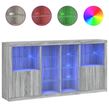 vidaXL Μπουφές με Φώτα LED Γκρι Sonoma 202x37x100cm 1 τεμ.