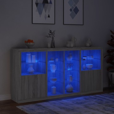 vidaXL Μπουφές με Φώτα LED Γκρι Sonoma 202x37x100cm 1 τεμ.