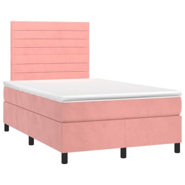 vidaXL Κρεβάτι Boxspring με Στρώμα Ροζ 120x190 εκ. Βελούδινο