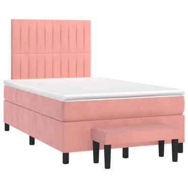 vidaXL Κρεβάτι Boxspring με Στρώμα Ροζ 120x190 εκ. Βελούδινο