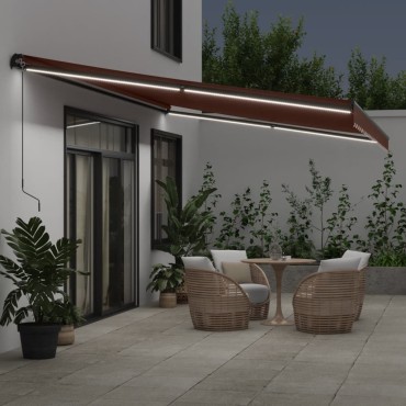 vidaXL Τέντα Πτυσσόμενη Χειροκίνητη με LED Καφέ 500x300 εκ.