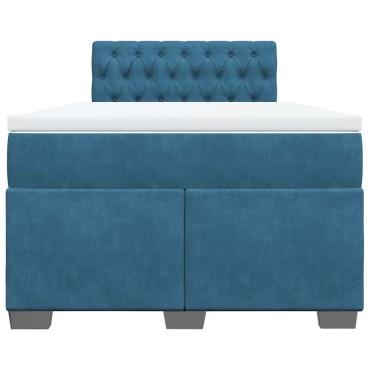 vidaXL Κρεβάτι Boxspring με Στρώμα Μπλε 120x190 εκ. Βελούδινο