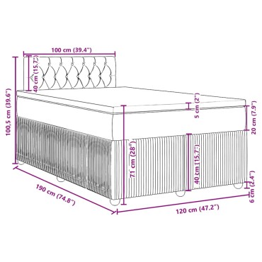 vidaXL Κρεβάτι Boxspring με Στρώμα Σκούρο Γκρι 120x190 εκ. Βελούδινο