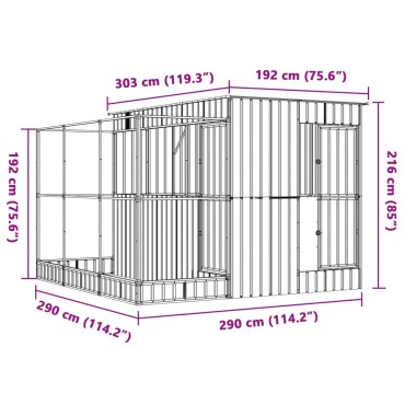 vidaXL Κλουβί με Επέκταση Ασημένιο 290x303x216 εκ. Ατσάλινο