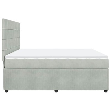 vidaXL Κρεβάτι Boxspring με Στρώμα Ανοιχτό Γκρι 200x200 εκ. Βελούδινο