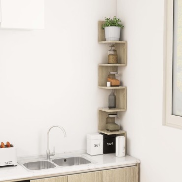 vidaXL Γωνιακή Ραφιέρα Τοίχου Ξύλο Δρυός 20x20x127,5cm από Επεξ. Ξύλο 1 τεμ.