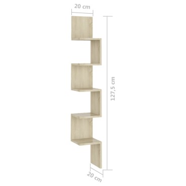 vidaXL Γωνιακή Ραφιέρα Τοίχου Ξύλο Δρυός 20x20x127,5cm από Επεξ. Ξύλο 1 τεμ.