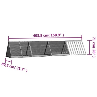 vidaXL Κλουβί Κουνελιών Γκρι 403,5x80,5x71 εκ. Γαλβανισμένος Χάλυβας